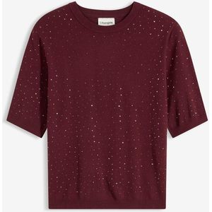 Fijngebreide trui met halflange mouwen en glittersteentjes