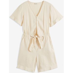 Playsuit met knoopdetail, linnenmix