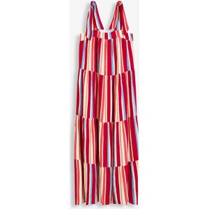 Gestreepte jurk met spaghettibandjes van gestructureerde viscose