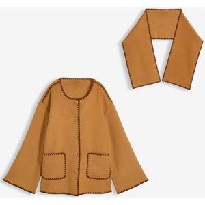 Wollen jas met sierborduursel (2-dlg. set met sjaal)