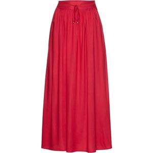 Viscose maxi rok met comfortband en strikkoordjes