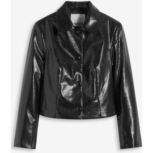 Cropped jasje van imitatieleer met glanzend krokodillenmotief