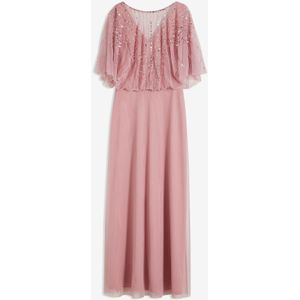 Maxi jurk van fijne tule met paillettenborduursel
