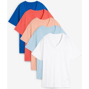 Wijd longshirt met V-hals, korte mouw  (set van 5)