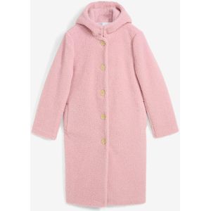 Lange teddy jas met capuchon en zakken