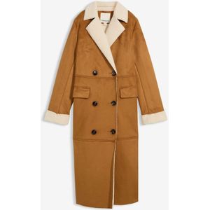 Lange imitatieleren jas met warme teddy voering