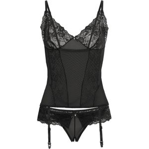 Bustier met jarretels en string ouvert (2-dlg. set)