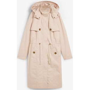 Lange trenchcoat met capuchon, getailleerd, licht gewatteerd