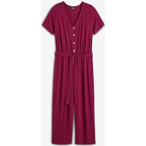 Jersey jumpsuit met V-hals, korte mouw