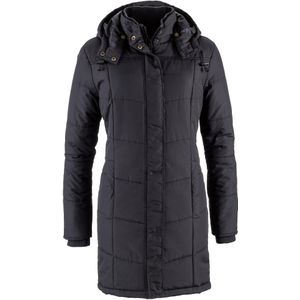 Lange gewatteerde jas met kraag en capuchon