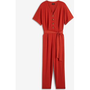 Jersey jumpsuit met structuur en strikceintuur, cropped