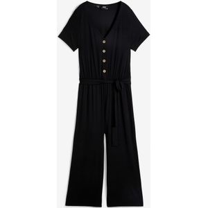 Jersey jumpsuit met V-hals, korte mouw