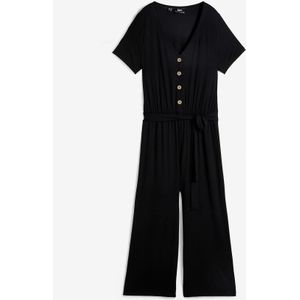 Jersey jumpsuit met V-hals, korte mouw