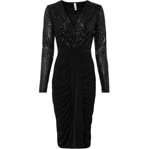 Jersey jurk met pailletten en drapering