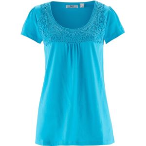 Katoenen shirt met kant, korte mouw