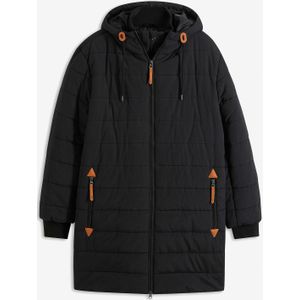 Gewatteerde parka met capuchon en imitatieleer