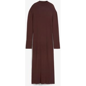 Gebreide maxi jurk met opstaande kraag, lange mouw