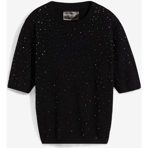 Fijngebreide trui met halflange mouwen en glittersteentjes