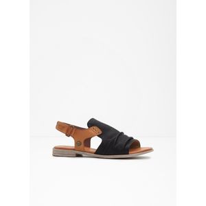 Mustang - Sandalen - Zwart/bruin - Imitatieleer - Blokhak met Klittenbandsluiting