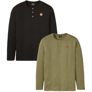 Henley shirt van biologisch katoen (set van 2), lange mouw