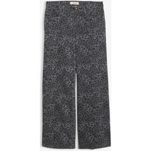 Wide leg twill broek met luipaardprint