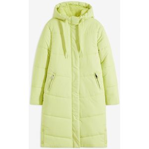 Lange gewatteerde jas met teddy voering in de capuchon