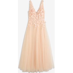 Maxi jurk van fijne tule met bloemenapplicatie