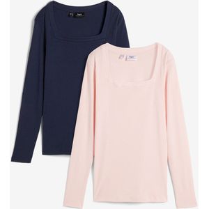 Longsleeve met carréhals (set van 2)