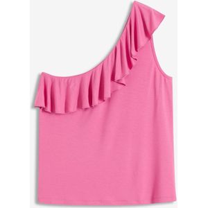 One shoulder top met volant in een zachte viscosemix