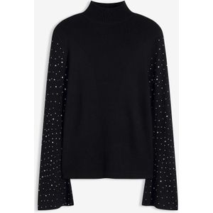 Fijn gebreide trui met versierde trompetmouwen