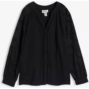 Homlan Dames T-shirt met lange mouwen, V-hals en strepen van mesh, elegante pasvorm, los en casual, Wit, L Homlan Dames T-shirt met lange mouwen, V-hals en strepen van mesh, elegante pasvorm, los en casual, Wit, L
