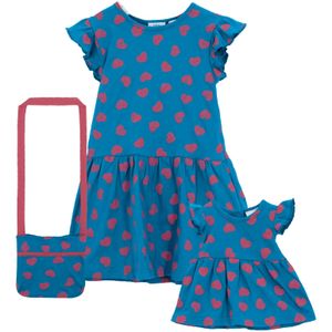 Meisjes jersey jurk, tas en poppenjurk (3-dlg. set) van biologisch katoen