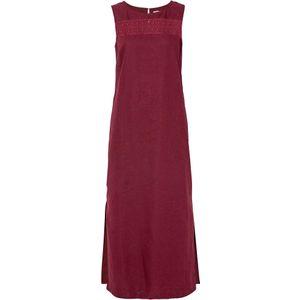 Maxi jurk met linnen, broderie anglaise en zijsplit