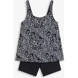 SHEKINI Dames 3 stuks korte mouwen Rash Guard badpak met hoge taille boyshorts & bikini top, diepblauw blad, M