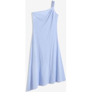 Jersey jurk met asymmetrische zoom en knoopdetail op de schouder