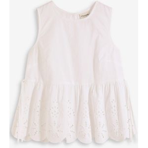 Mouwloze bloes met split en oogjesborduursel