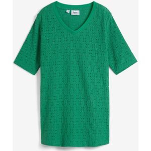 Crêpe shirt met broderie anglaise, licht transparant