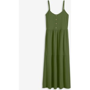 Jersey jurk in midilengte met volants en een decoratieve knoopsluiting