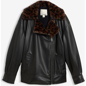 Imitatieleren jas met imitatiebont in luipaardprint