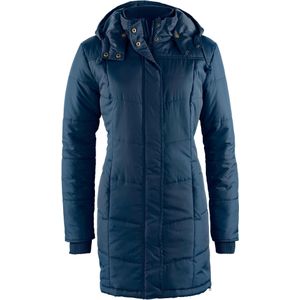 Lange gewatteerde jas met kraag en capuchon