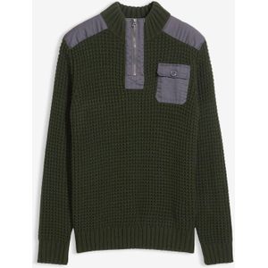 Grof gebreide trui met geweven inzet