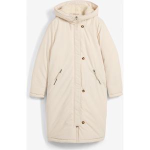 Lange winterjas met teddy in de capuchon