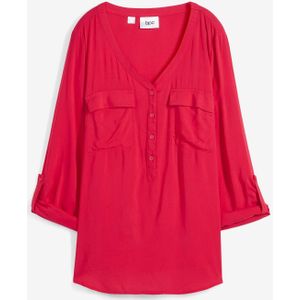 Blouse met lange mouwen en V-hals van vloeiende viscose