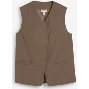 Lang mouwloos vest van twill