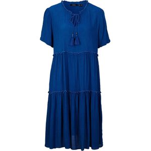 Knielange viscose crinkle jurk met strikkoordjes