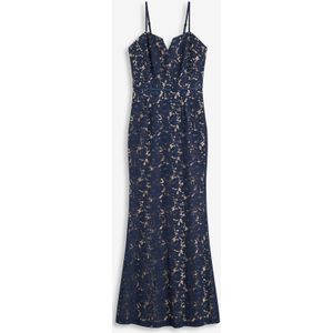 Kanten maxi jurk met spaghettibandjes en satijnen lint