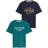 TOM TAILOR - Shirt - Navy - 2 Pack - Kwartmouw - Ronde Hals - Logoprint