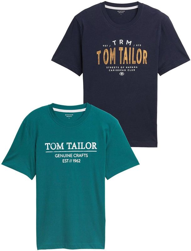 TOM TAILOR - Shirt - Navy - 2 Pack - Kwartmouw - Ronde Hals - Logoprint