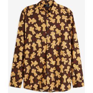 Overhemd van katoen met kerstprint en lange mouwen
