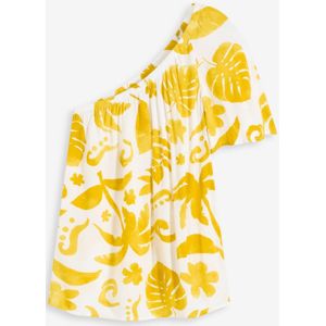 One-shoulder blouse van gestructureerde viscose